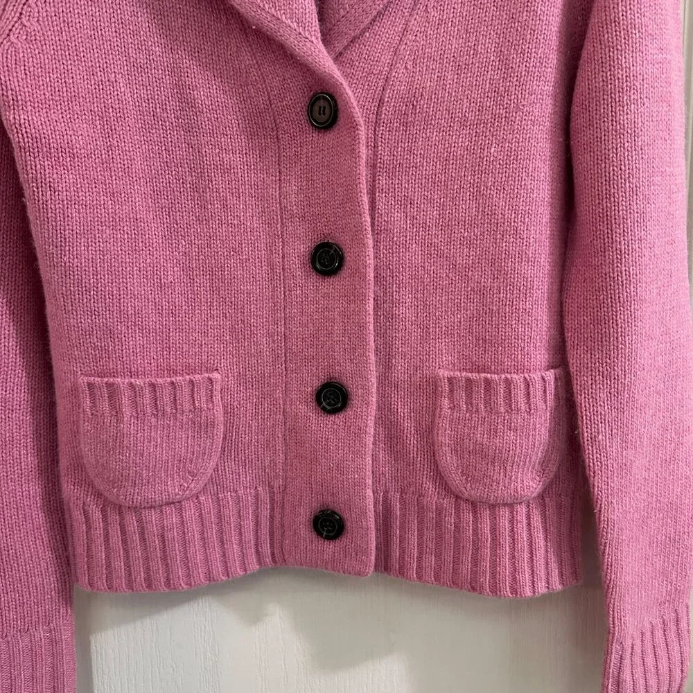 Vintage GUC J. Crew Women Pink Grandpa Cardigan Wool Blend Thick Knit Sz Small - Picture 3 of 5